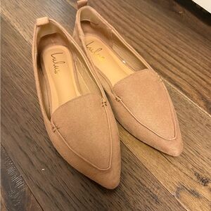Lulu's Nude Tan Pointed Suede Loafers